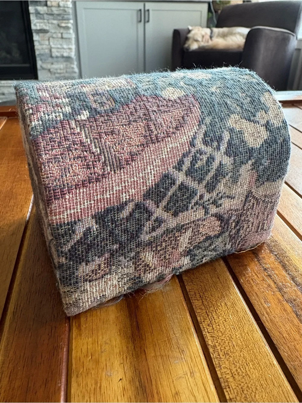 Vintage Tapestry Jewelry Box with Pattern and Tassel Closure